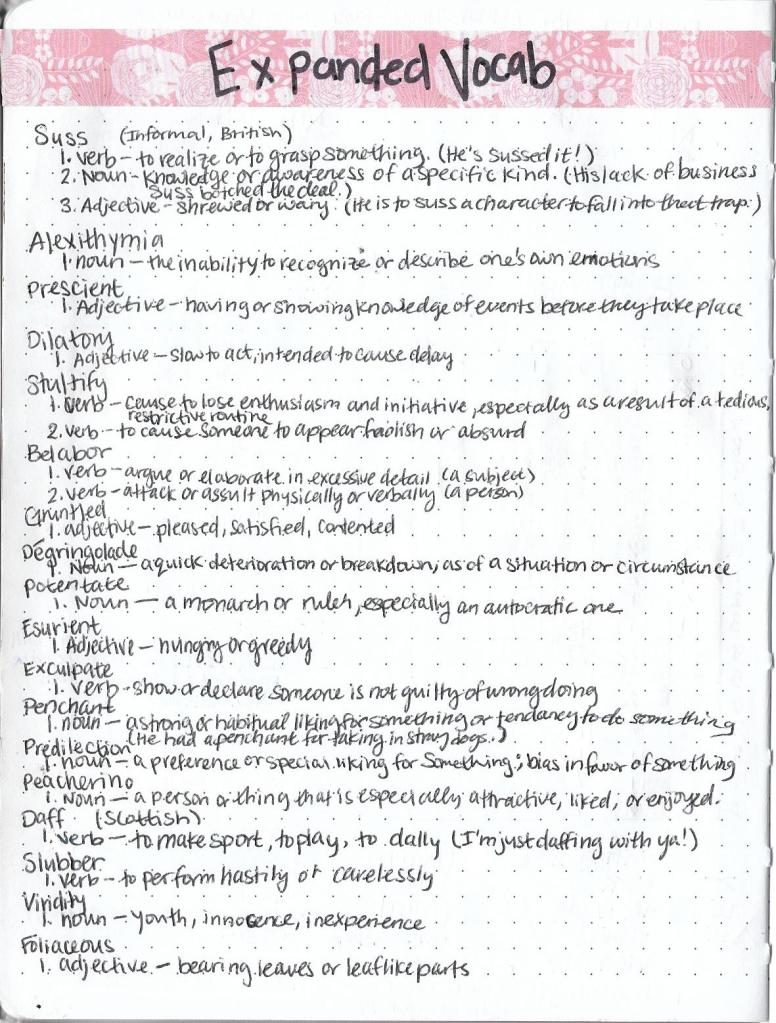 Bullet Journal Vocabulary List